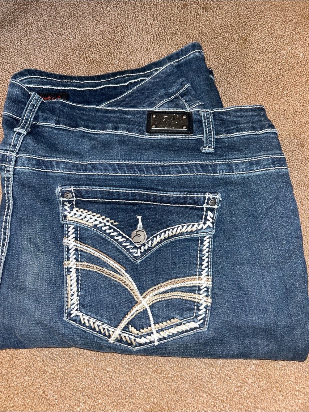 Earl Brand Women’s Blue Embroidered Pocket Jeans